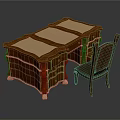 Vintage Wooden Desk With Leather Top Panels Carved Details Drawers And Matching Upholstered Chair