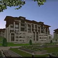 Elegant Multi Story Townhouse Exterior With Stone Facade Large Windows And Landscaped Gardens