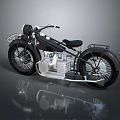 Classic Motorcycle In Black And Silver With Vintage Engine Details And Reflective Studio Background