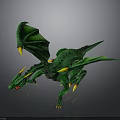 Green Dragon With Wings Yellow Spikes And Red Eyes On Gray Background