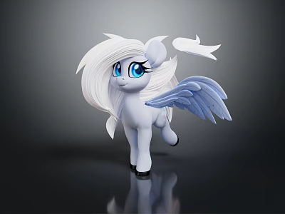 3D Game and Movie Character with Light Gray Body White Mane Blue Eyes Blue Wings 3d model