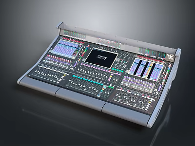 Professional Electronic Audio Mixing Console With Digital Display Colorful Faders And Control Panel 3d model