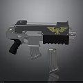 Silver Sci Fi Gun With Golden Eagle Emblem And Detachable Magazines