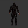 Hooded Dark Armored Warrior Outfit With Spiked Shoulders And Leather Details
