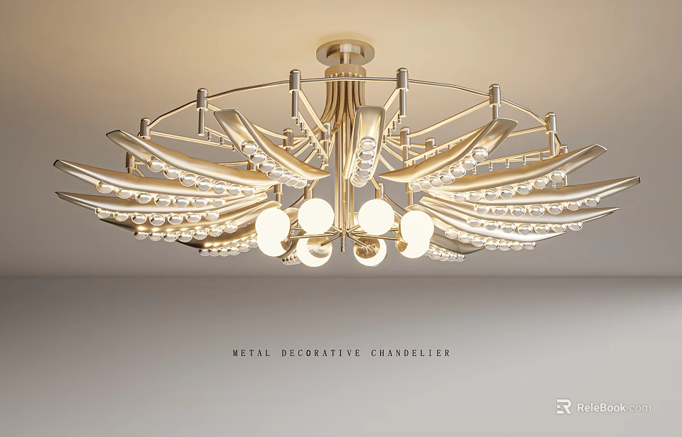 Metal Decorative Chandelier With Modern Leaf Shaped Design And Crystal Accents For Interior Lighting 3d model 