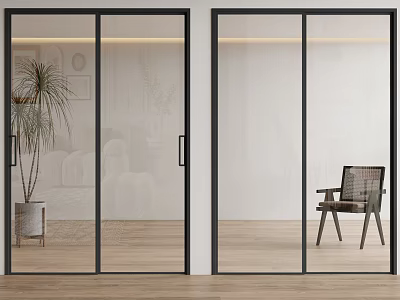 Modern Sliding Glass Doors With Black Frames In Contemporary Interior Space 3d model