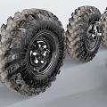 Off Road Tire Featuring Worn Tread And New Wheel Hub Mechanical Parts