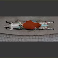 Decorative Pig Carousel Sculpture With Red Saddle Blue White Body Metal Frame And Stone Base
