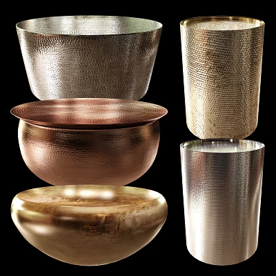 Modern Round Side Tables With Copper Metal And Marble Textured Decorative Surfaces 3d model