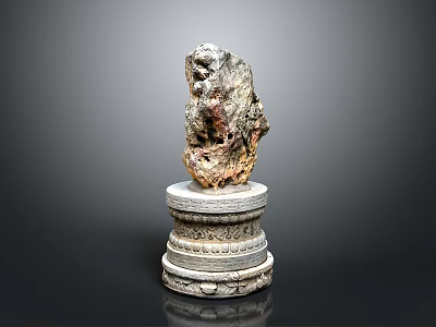 Natural Stone Sculpture Placed On Intricately Carved Multi Layered Base 3d model