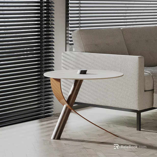 Modern Side Table With Curved Wooden Legs And Round Top In Living Room By Sofa 3d model 