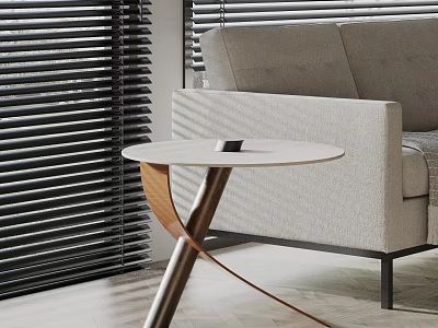 Modern Side Table With Curved Wooden Legs And Round Top In Living Room By Sofa 3d model