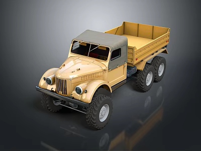 Yellow Functional Dump Truck Featuring Six Wheels Off Road Tires And Cargo Bed 3d model