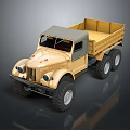 Yellow Functional Dump Truck Featuring Six Wheels Off Road Tires And Cargo Bed