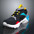Stylish Modern Sports Shoes With Black Gray Yellow Blue Red Accents And White Sole