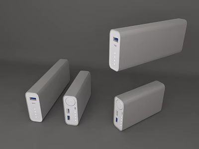 Gray Power Banks With Various Sizes USB Ports And Indicator Lights For Mobile Devices 3d model