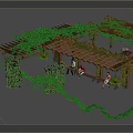 Vines Covered Wooden Pergola Creating Cozy Outdoor Seating Area With People And Green Plants