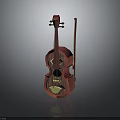 Red Wooden Violin Musical Instrument With Bow And Intricate Carved Design On Black Background