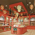 Traditional Father's Tea Snacks Mall Shop With Shelves Lanterns And Pastry Displays