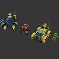 Yellow Mechanical Robots Collection With Spider Truck And Humanoid Shapes Design