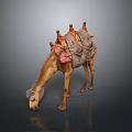 Decorative Camel Sculpture With Colorful Saddle Bowing Head On Gray Background