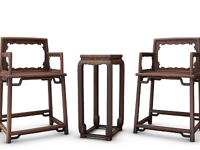 Chinese Style Solid Wood Armchairs With Matching Side Table Furniture Set 3d model