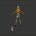 Detailed 3D Game Movie Character in Orange Blue Outfit with Helmet and Equipment
