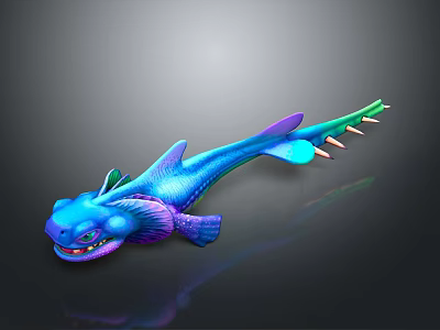 Vibrant Mythical Sea Creature 3D Model With Blue Purple Shiny Scales And Spiked Tail 3d model