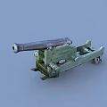 Vintage Weapon Cannon With Metal Barrel Green Carriage And Military Mechanical Design