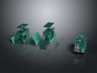Green Industrial Metal Control Units With Open Covers And Visible Internal Components 3d model