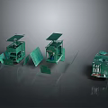 Green Industrial Metal Control Units With Open Covers And Visible Internal Components 3d model