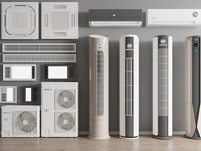 Different Types of Modern Air Conditioners and Fans with Wall Mounted Floor Standing Units 3d model