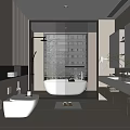 Elegant Modern Bathroom Interior With Freestanding Bathtub Double Vanity And Large Mirror