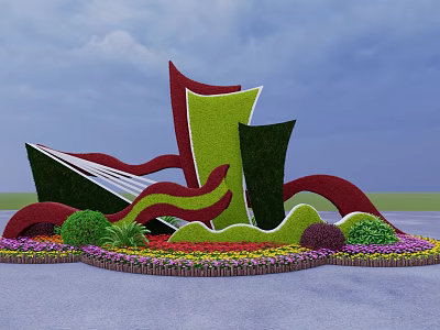 Decorative Flower Planter With Colorful Geometric Shapes And Vibrant Flowers 3d model