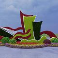 Decorative Flower Planter With Colorful Geometric Shapes And Vibrant Flowers