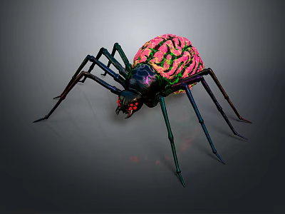 Vibrant Spider Featuring Pink Green Brain Like Body Pattern and Black Colorful Sheen Legs 3d model