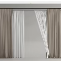 Beige And White Layered Curtains With Velvet And Sheer Fabric For Window Decoration