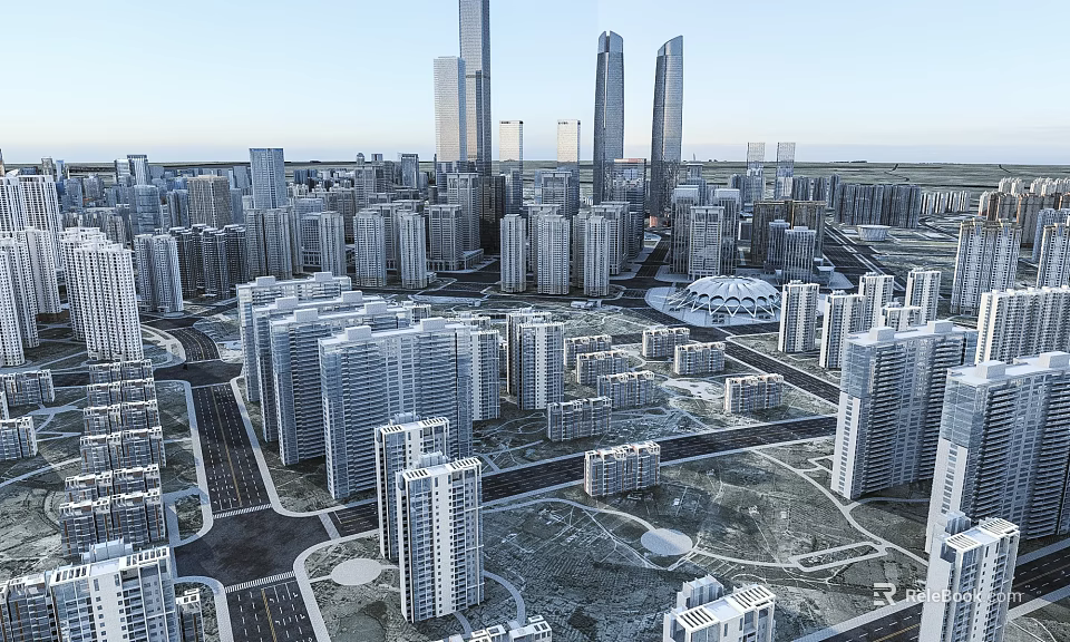Modern Urban Cityscape Featuring High Rise Buildings Skyscrapers And Dense Layout 3d model 