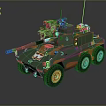 Military Armored Wheeled Tank With Camouflage Paint Turret Weapon System And Antenna Equipment