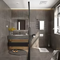 Modern Dark Grey Marble Bathroom With Dry Wet Separation And Practical Floating Vanity Design