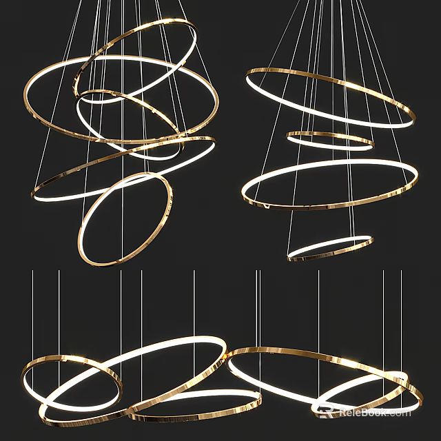 Modern Gold Multiple Circular Rings Chandelier Hanging Design for Interior Decor 3d model 