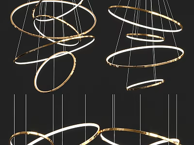 Modern Gold Multiple Circular Rings Chandelier Hanging Design for Interior Decor 3d model