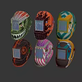 Various Patterned Welding Helmets With Colorful Designs And Safety Features