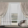 Cozy Living Room Interior With Beige Curtains White Blinds And Bean Bag Chair