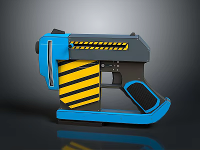 Futuristic Blue Weapon Design With Yellow Black Stripes Handle And Stable Base 3d model