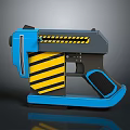 Futuristic Blue Weapon Design With Yellow Black Stripes Handle And Stable Base