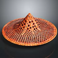 Traditional Handwoven Orange Conical Hat With Grid Pattern For Daily Use