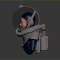 Young Child In Futuristic Spacesuit With Transparent Helmet Metallic Arms And Blue Light Details