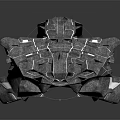 3D Rendered Abstract Rock Structure Featuring Complex Geometric Textures And Layered Gray On Black Background