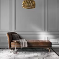 Brown Leather Chaise Lounge With Side Table Throw Pillow Blanket And Paneled Wall